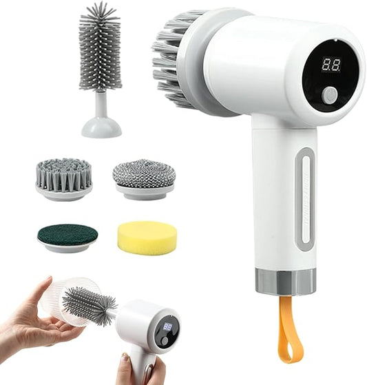 Electric Scrubber | 3-Level Electric Adjustable Household Tool with 5 Brush Heads | Shower Scrub Brush | for Bathtub Tile Grout Floor Toilet Kitchen Wall Home Household Apartment Car Baseboard Washing