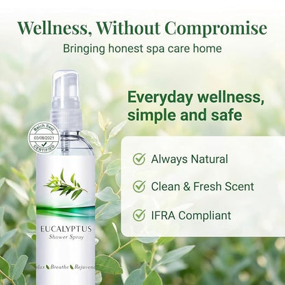 Eucalyptus Shower Spray Essential Oil, 100% Pure Aromatherapy Shower Mist for Sinus Relief, Steam Room Spa, Nasal Congestion, 8oz for Home Spa Day (Eucalyptus, 8oz)