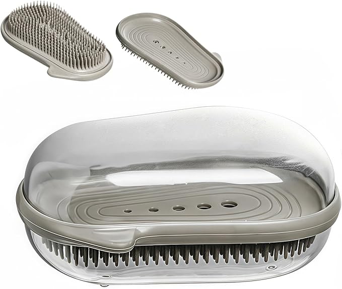 Travel Soap Holder Bar Soap Dish Shower Soap Saver Case Container Box for Bathroom Camping Gym Vonpri (Grey, with Brush)
