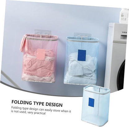 Holibanna Wall Mounted Foldable Laundry Basket Blue Cloth Storage Container for Dirty Clothes Eco-friendly Bathroom Organizer Space-saving Design for Home Use