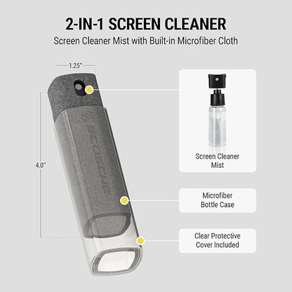 Scosche SCOCLNR 2-in-1 Streak-Free Screen Cleaning Kit, Refillable Electronic Screen Cleaner Spray and Wipe for TV, Computer, Phone, iPhone, iPad, Laptop, MacBook, Car Touchscreen, 5 Pack