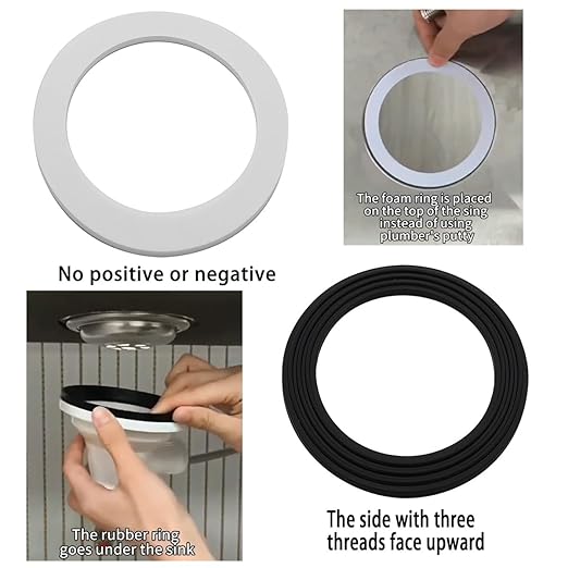 EPE & Rubber Sink Strainer Seal Kit for 3-1/2 Inch Drains | 2 O-Rings Gasket + 2 Seal Ring Washers | No Plumber's Putty Needed | US Standard Drain Compatibility ‌