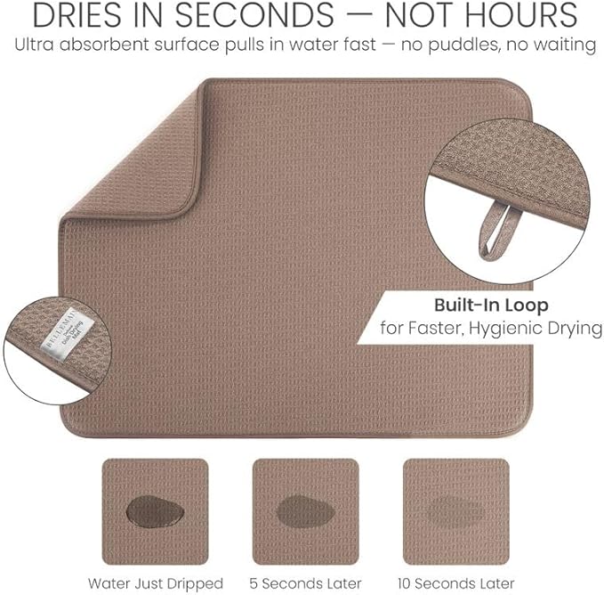 Bellemain XL Dish Mat 24" x 17" ( LARGEST MAT ) Microfiber Dish Drying Mat , Super absorbent ( Mocha )