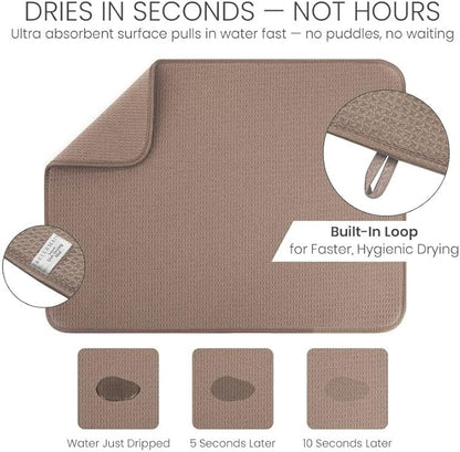 Bellemain XL Dish Mat 24" x 17" ( LARGEST MAT ) Microfiber Dish Drying Mat , Super absorbent ( Mocha )