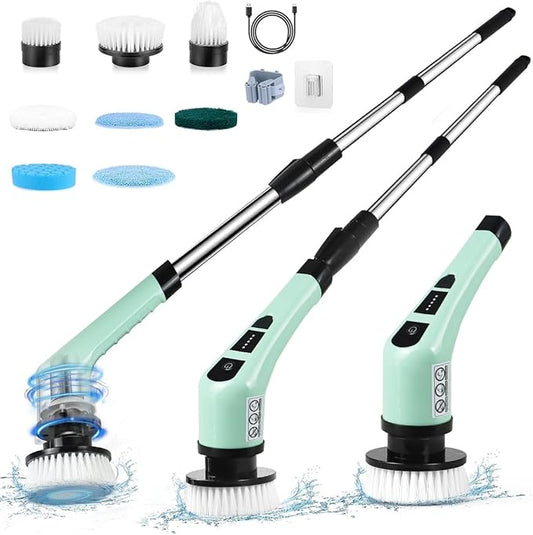 Electric Spin Scrubber,Cordless Cleaning Brush Spin Scrubber,Power Scrubber 2 Adjustable Speeds,7 Replaceable Brush Heads (Green)