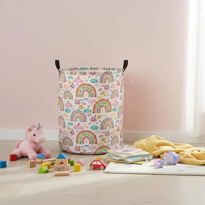 Baby Laundry Hamper kids laundry Basket Waterproof Laundry Bag for Bedroom Toy Clothes Organizer Room Décor(Pink Rainbow)