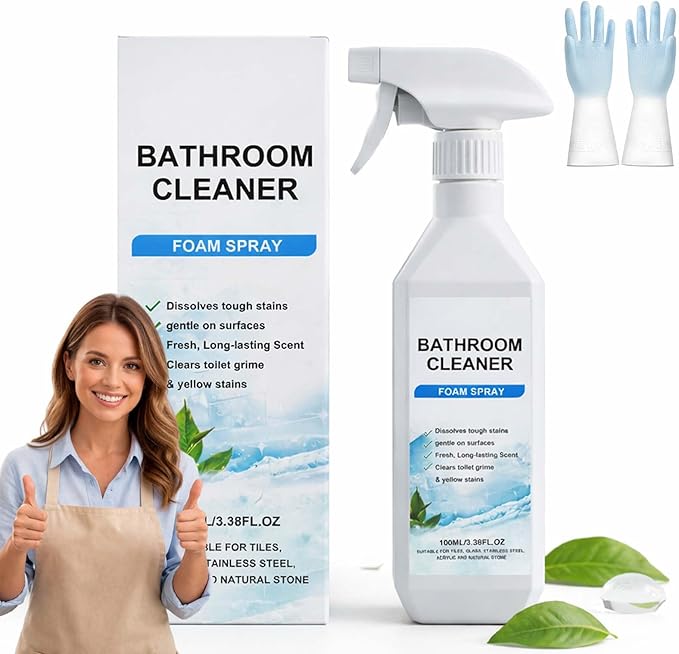 Scale Remover Bathroom Cleaner Foam Spray, 100ml Heavy Duty Shower Cleaner for Stubborn Stains, Soap Scum, Hard Water - Ideal for Tiles, Glass, Stainless Steel, Sinks