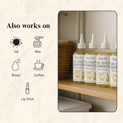 Oil Stain Remover for Clothes (8.72oz) - Fabric Stain Remover For Cooking, Engine, Dried Oil And Grease Stains - Safe for All Fabric Types