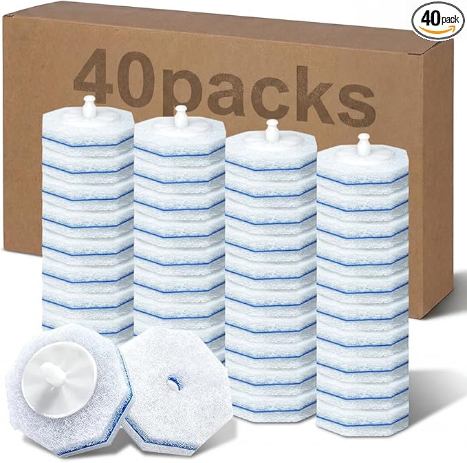 ROUNDSQUARE 40 Count Toilet Wand Cleaner Refills, 5X Cleaning Power Disposable Prefilled Toilet Cleaning Scrubbers, No Falling Apart, Fresh Fragrance
