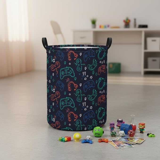 Baby Laundry Hamper kids laundry Basket Waterproof Storage Bin for Bedroom Toy Clothes Organizer Basket Woodland Animals Room Décor(Blue Game)