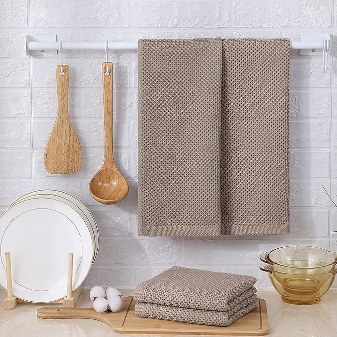 Kitinjoy 100% Cotton Waffle Weave Kitchen Hand Towels (13 X 28 Inches, Mixed Color), 6-Pack Super Soft and Absorbent Dish Towel for Drying Dishes
