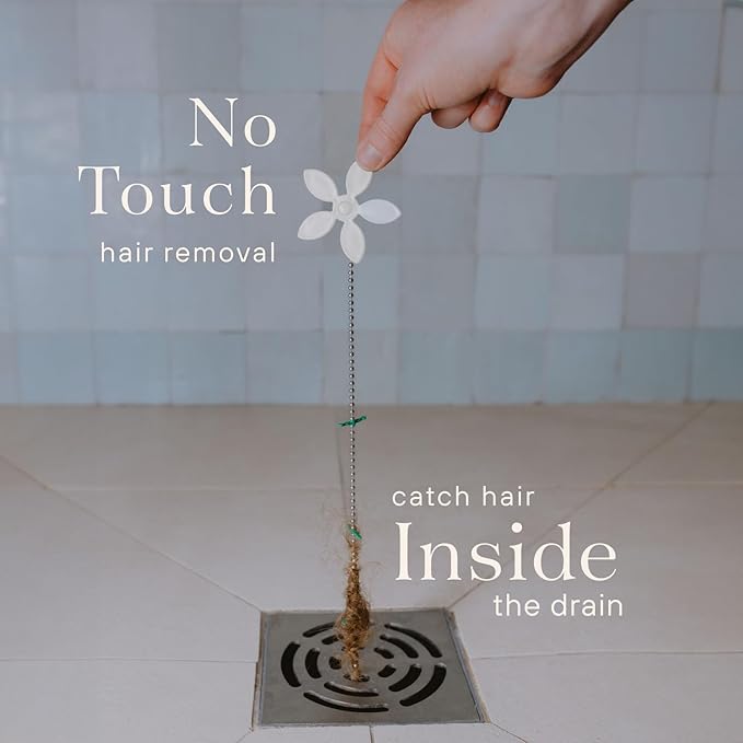 DrainWig Shower Drain Hair Catcher – Disposable Bathroom Hair Trap, Easy to Install in Shower Drain Cover, Helps Prevent Clogs – As Seen on Shark Tank – White Flower (4-Pack)
