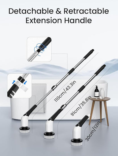 Electric Spin Scrubber, 2025 New Cordless Shower Cleaning Brush with 8 Replaceable Brush Heads, 3 Adjustable Speeds, and Adjustable Extension Handle for Bathroom Floor Tile