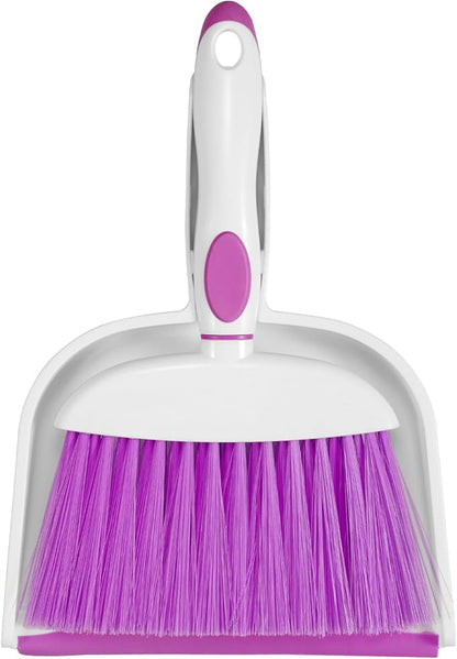 NACENA Small Dust Pan and Brush Set, Mini Broom and Dustpan Set Small Hand Broom and Brush Combo Dust Pan with Teeth for Home Cleaning Drawers Desktop Sofas and Outdoor, Purple