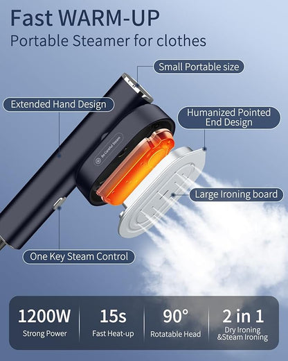 Clothes Steamer, 1200W Clothing Steamer, Hand Held Steamer Fast Wrinkle Removal, Lightweight Mini Clothes Iron, Travel Steamer for Clothes, Compact Hand Steamer for Home- Black, 110-120V