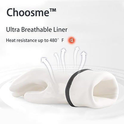 Silicone Gloves Heat Resistant Oven Mitt Barbecue Glove PPE Reusable Dishwashing Cleaning Glove Waterproof Cotton Lined Mitts Kitchen Gloves for Cooking Grilling Baking XL