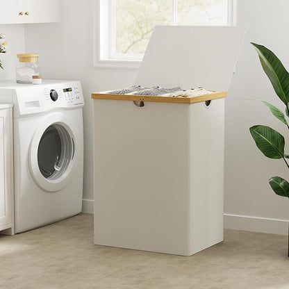 WOWLIVE 180L Laundry Hamper 3 Section, Bamboo Laundry Basket with lid, Extra Large Dirty Clothes Hamper with Removable Linner Bags, Laundry Bin Organizer Storage for Dorm Bedroom Bathroom, Beige