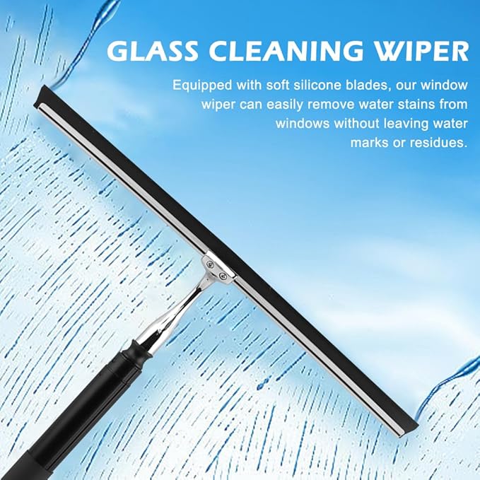 Shower Squeegee with Long Handle and Adhesive Hook, 16.93" to 59.84" Telescopic Squeegee for Window Cleaning, Bathroom Cleaner Window Cleaning Tool for Mirror, Glass, Ceramic Tile(Color:Black)