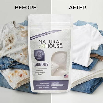 Natural House Laundry Pods - Probiotic Detergent with Oxygen Boost - Plant-Based - Septic Safe - Fragrance Free - 4 Count