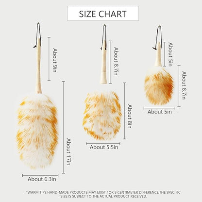 Lambs Wool Duster for Cleaning Window Blinds Computer Furniture TV Computer Screens Bookshelves Solid Wooden Handle Natural Feather Duster,26'', Yellow&White