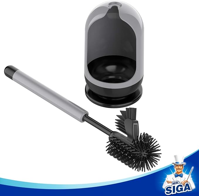 MR.SIGA Soft Bristle Toilet Brush with Holder, Gray & Black, 1Pack