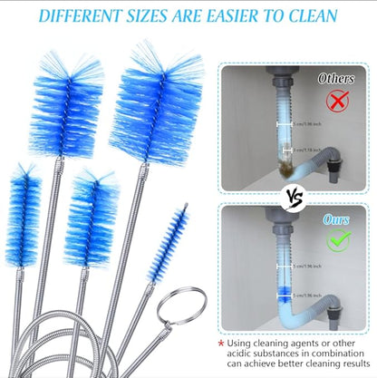 Flexible Long Drain Brush Set, Premium 3 Piece Kit with Double Ended and Stainless Steel Tube Cleaning Brushes for Ultimate Kitchen, Sink, and Pipe Cleaning, Including Powerful Drain Clog Remover