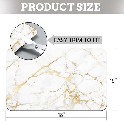 MCALK Marble White Dish Drying Mat for Kitchen Counter, Gold Dish Drying Pad with Anti-Slip Rubber Base, Absorbent Kitchen Sink Mat with Modern Art Decor (1 pc 18" x 16")