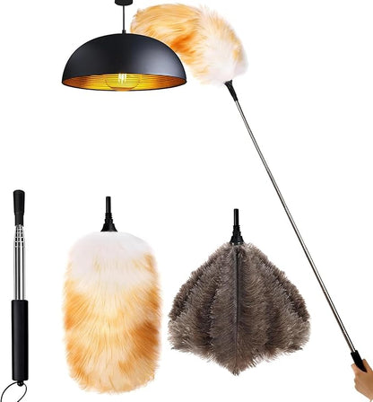 Lambswool Feather Duster with Extension Pole up to 57.5inch,Extendable Feather Duster Used for Cleaning High Ceiling Fan, High Ceilings,Furniture,Hard to Reach Areas
