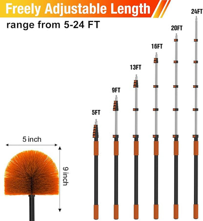 LAANPOLE 24FT Cobweb Duster with Extension Pole, Spider Web Brush for Cleaning Extendable, Professional Ceiling and Corner Dusters for Outdoor Indoor Use