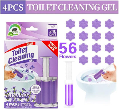 Toilet Cleaning Gel Lavender Scent. Pack of 4 (6.43oz) with 56 Gel Stamps for Continuous Toilet Cleaning, Deodorizing & Fruity Freshness.