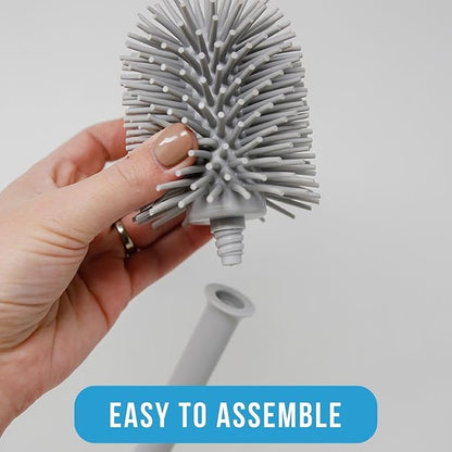 Don Aslett Silicone Toilet Bowl Brush Set (Gray) Includes Slim Brush Holder, Sturdy Handle, & 2 Replacement Heads with Durable Silicone Bristles | Easy to Clean & Compact Toilet Scrubber for Bathroom