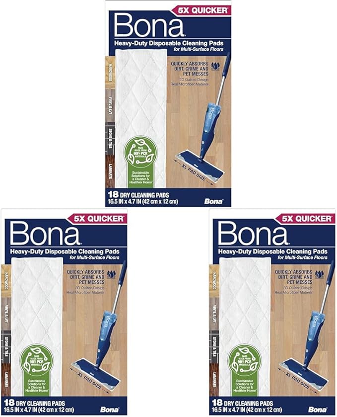 Bona Multi-Surface Floor Cleaning Pads - Refills - Heavy-Duty,Disposable,Microfiber Pads for Easy Floor Cleaning,(Pack of 54)
