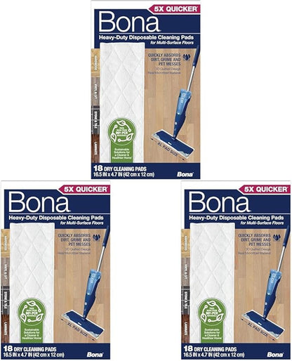 Bona Multi-Surface Floor Cleaning Pads - Refills - Heavy-Duty,Disposable,Microfiber Pads for Easy Floor Cleaning,(Pack of 54)