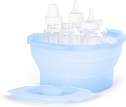 Ubbi Collapsible Microwave Steam Sterilizer for Baby Bottles, Breast Pump Accessories & Pacifiers, Reusable Silicone Steam Bag for Travel or Home Use, Fits Up to 5 Baby Bottles, Blue