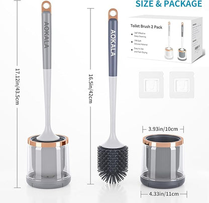 Silicone Toilet Brush Set, 2 Pack Toilet Bowl Brush and Holder with Tweezers Long Handle, Toilet Cleaner Brush for Bathroom Deep Cleaning, Elegant Toilet Scrubber Bathroom Decor Accessories