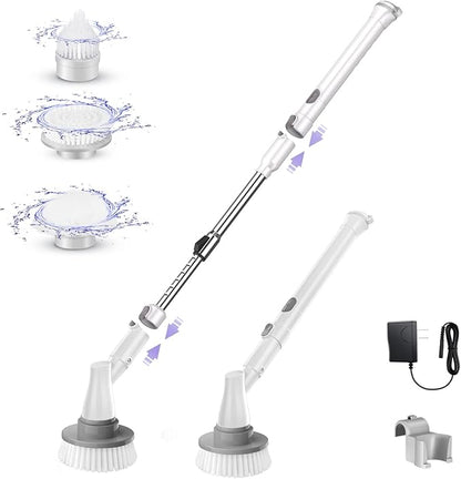 Electric Spin Scrubber, Power Shower Scrubber for Cleaning with 60mins Long Worktime, 44in Adjustable 3 Replaceable Brush Heads, Tile, Floor, Bathtub