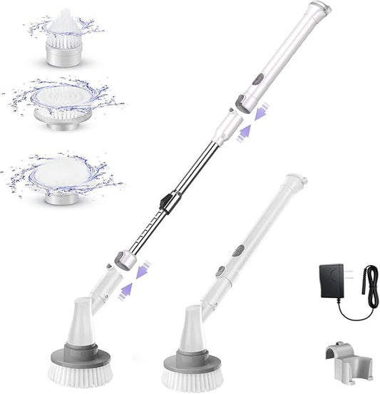 Electric Spin Scrubber, Power Shower Scrubber for Cleaning with 60mins Long Worktime, 44in Adjustable 3 Replaceable Brush Heads, Tile, Floor, Bathtub