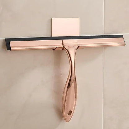 9.6 Inches All-Purpose Silicone Squeegee for Shower Doors with Adhesive Hook. Window Shower Cleaner Tool Suitable for Shower Glass Doors, Bathroom, Window and Car Glass.Rose Gold