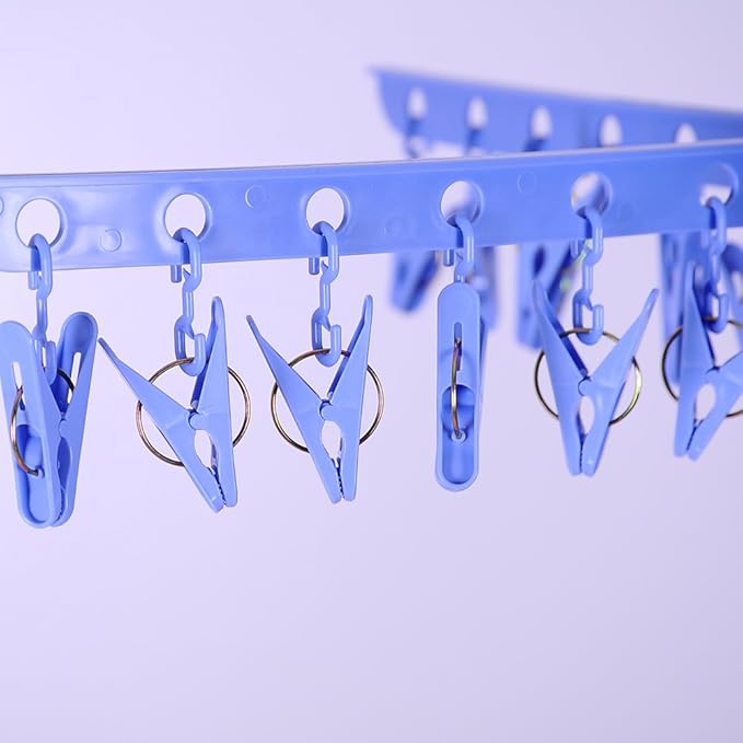 BAOYOUNI Folding Clothes Drying Rack 3-Tier Indoor Outdoor Space Saving Stand Hanger with 24 Clips and 32 Towels Bars for Baby Clothes, Cloth Diapers, Socks, Bras, Towels, Underwear (Blue)
