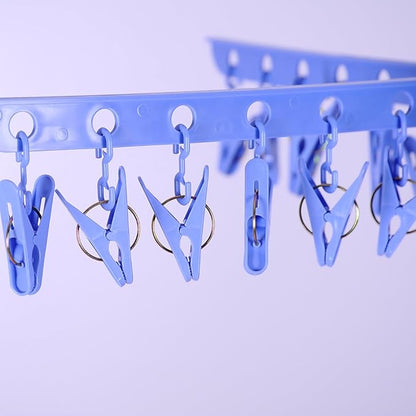 BAOYOUNI Folding Clothes Drying Rack 3-Tier Indoor Outdoor Space Saving Stand Hanger with 24 Clips and 32 Towels Bars for Baby Clothes, Cloth Diapers, Socks, Bras, Towels, Underwear (Blue)