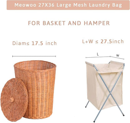 Meowoo Large Mesh Laundry Bag, 27×36inch Heavy Duty Mesh Laundry Bags Drawstring Lockable, Laundry Hamper Liner, Machine Washable, for Travel,Storage, Sports Factories, Dorms, Black 1pcs