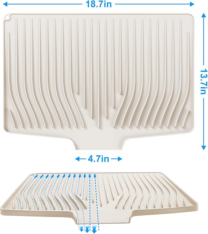 Silicone Dish Drying Mat for Kitchen Countertops and Sinks,19 x13.7 Inch Non Slip Heat Resistant Mat with Built In Drainage System,For Refrigerator and Drawer Liners (Creamy-white, 19 x13.7 Inch)