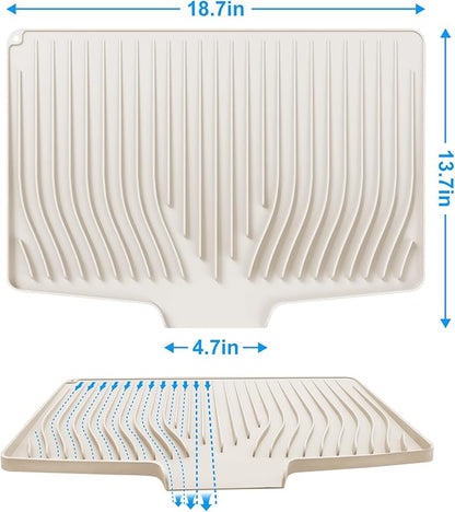 Silicone Dish Drying Mat for Kitchen Countertops and Sinks,19 x13.7 Inch Non Slip Heat Resistant Mat with Built In Drainage System,For Refrigerator and Drawer Liners (Creamy-white, 19 x13.7 Inch)