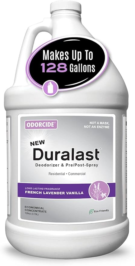 Duralast French Lavender Vanilla Odor Eliminator Concentrate – Smoke Odor Eliminator for Strong Odor on Carpet, Floors & More – Sweat & Pet Odor Eliminator for Home w/Non-Enzymatic Formula (1 Gal)