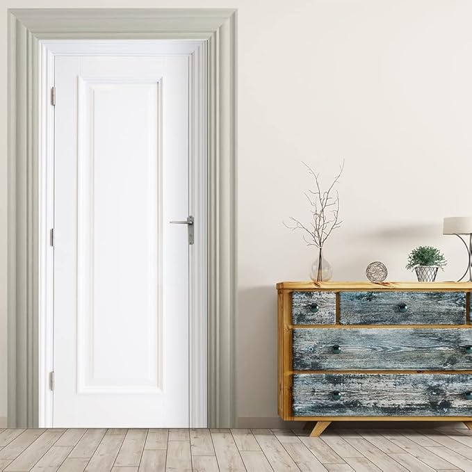 3D Door Stickers Murals - White Wooden Peel and Stick Wallpaper PVC Self-Adhesive Decals, Removable Waterproof Poster for Bedroom Living Room Wall Decoration 30.3x78.7 Inch