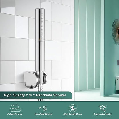 Heyalan Brass 2 in1 Function Handheld Spray Hand Shower High Pressure Handheld Sprinklert Shower Wand with Shower Hose and ABS Hand Shower Holder, Polished Chrome