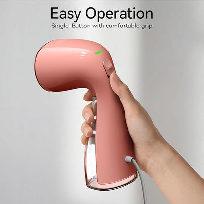 HiLIFE Steamer for Clothes, 1100W Clothes Steamer, Fast Wrinkle Removal with Large 300ml Tank, Ideal for All Fabrics, Easy to Use, Compact and Portable Travel Garment Steamer-Pink