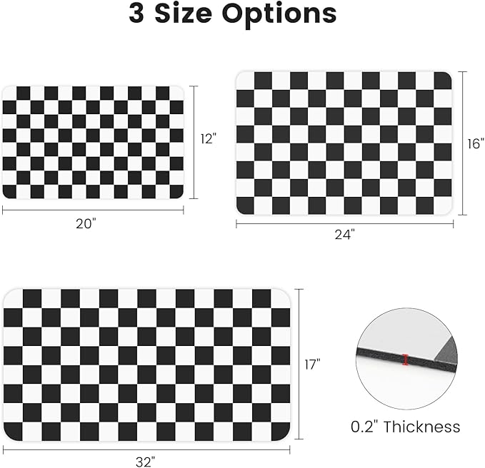17" x 32" Checkered Dish Drying Mat for Kitchen Counter, Absorbent Coffee Bar Mat for Espresso Machine Coffee Countertops Accessories (Black)