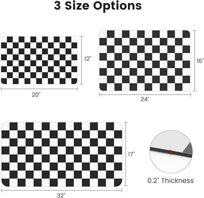 12" x 20" Checkered Dish Drying Mat for Kitchen Counter, Absorbent Coffee Bar Mat for Espresso Machine Coffee Countertops Accessories (Black)