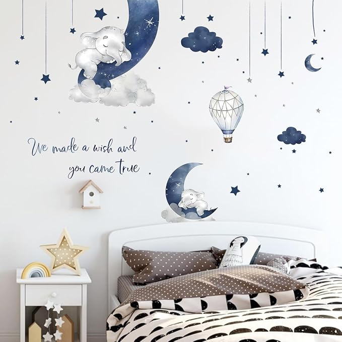 Wall Stickers Decals Kids Peel and Stick Removable for Nursery Kids Bedroom Living Room décor Boys Playroom (Blue Dream)